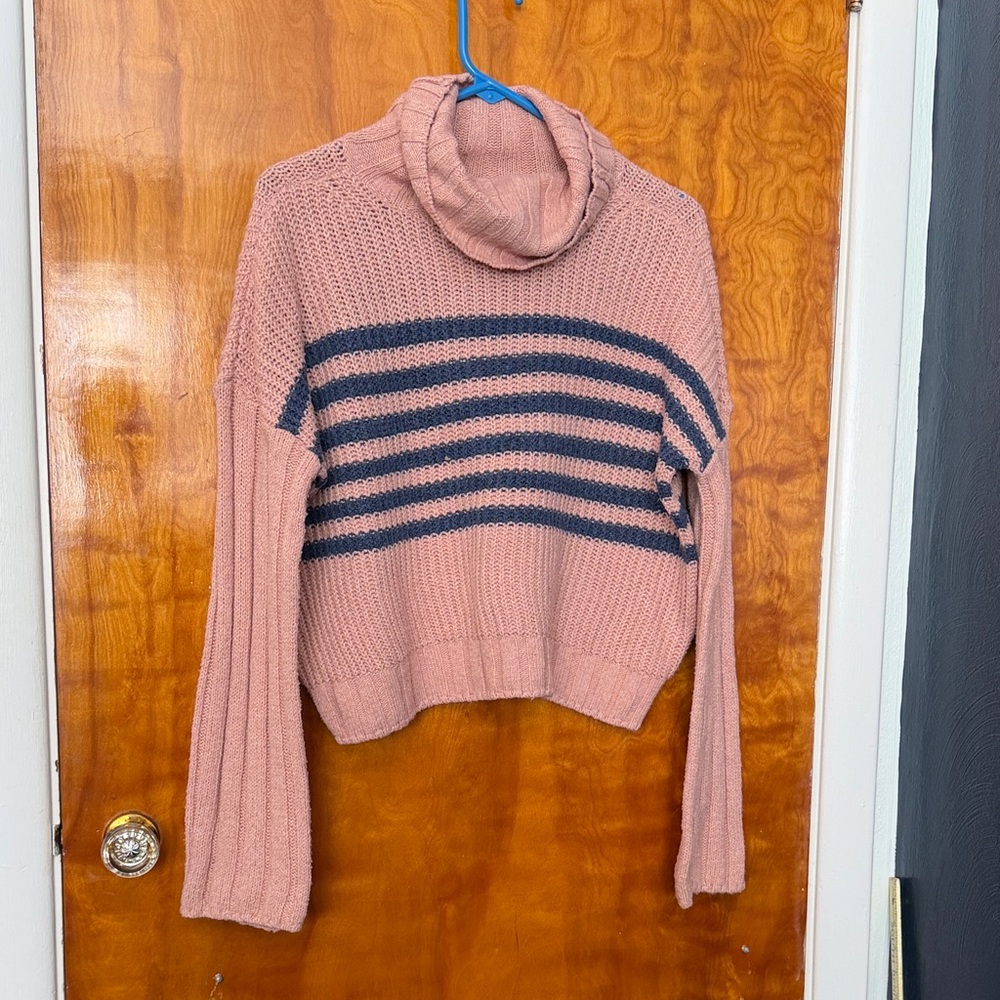 Striped Pink and Blue Turtleneck Sweater